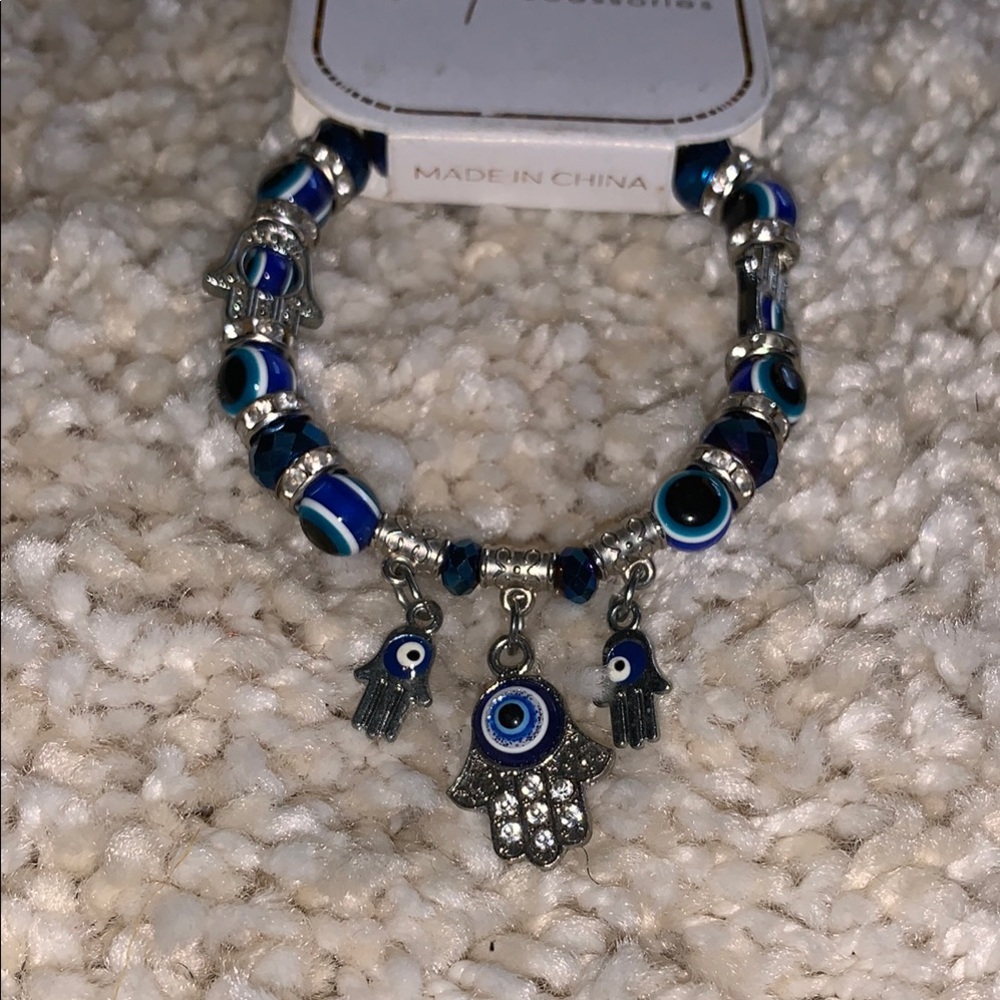 Blue and Silver Bohemian Bracelet with Hamsa Charm